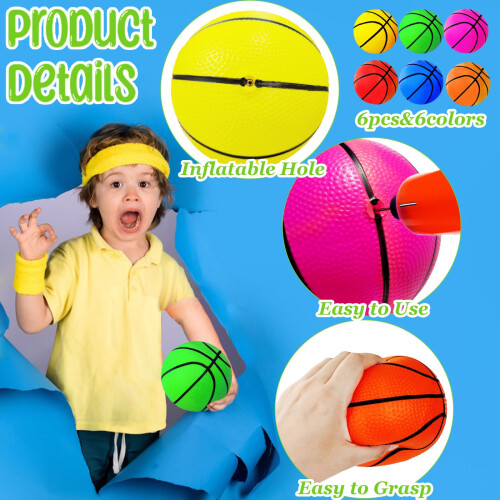 Dshengoo 6 peas de mini bolas de basquete de 5 polegadas, basquete inflvel de borracha colorida com bomba para crianas, piscina infantil, cest 2