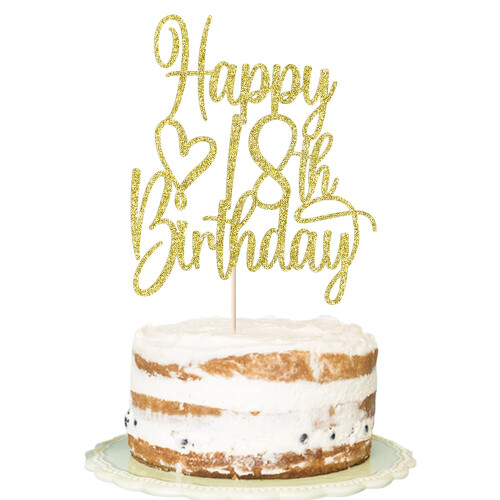FLORCMET Gold Glitter Happy 18th Birthday Cake Topper - Cheers to 18 ...