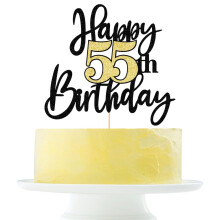 Black Gold Glitter Happy 55th Birthday Cake Topper Happy 55 Birthday Cake Decoration for 55 & Fabulous Birthday Hello 55 Party Anniversary Party