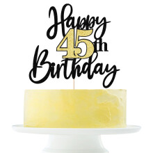 Black Gold Glitter Happy 45th Birthday Cake Topper Fericit 45 de torturi de na?tere pentru 45 de ani ?i fabuloasa zi de na?tere salut 45 de petre