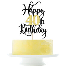 Happy 40th Birthday Cake Topper Black and gold flashes 40 & Fabulous Cheers to 40 Years Old 40th Birthday Cake Pick for Celebrating 40th Birthday