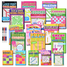 17-pack, 1400+ Sudoku-puzzels voor volwassenen, grote woordzoekpuzzel voor volwassenen, oudere senioren, hersenstimulatie-activiteitenboeken (var