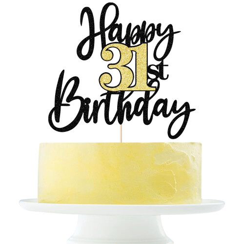 Black Gold Glitter Happy 31th Birthday Cake Topper Happy 31 Birthday ...