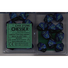 Chessex Dice Set: Lustrous Dark Blue With Green Pips - Ten -Sided Die D10 Set (10)