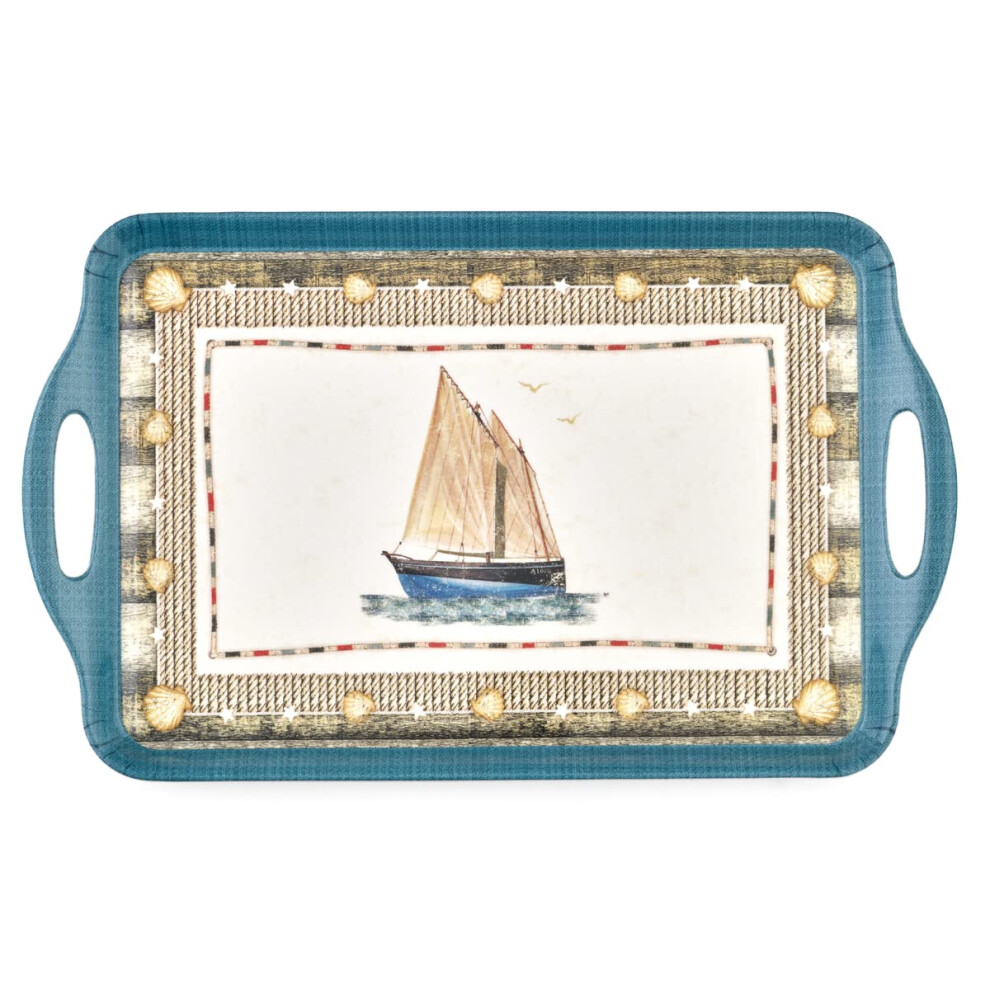 Pimpernel Coastal Breeze Collection Large Handled Tray | Serving Tray For Lunch Coffee Or Breakfast | Made Of Melamine For Indoor And Outdoor U