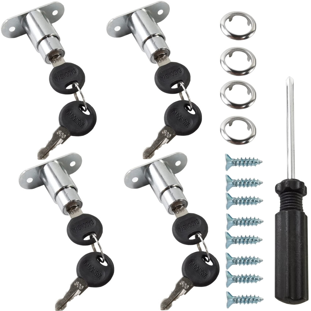Gxxmei 4Pcs Drawer Desk Wardrobe Cabinet Push Plunger Lock With 1Pc Slotted Screwdriver 3/4"""" Cylinder Diameter 7/8"""" Cylinder Length Zinc Allo 749346567845