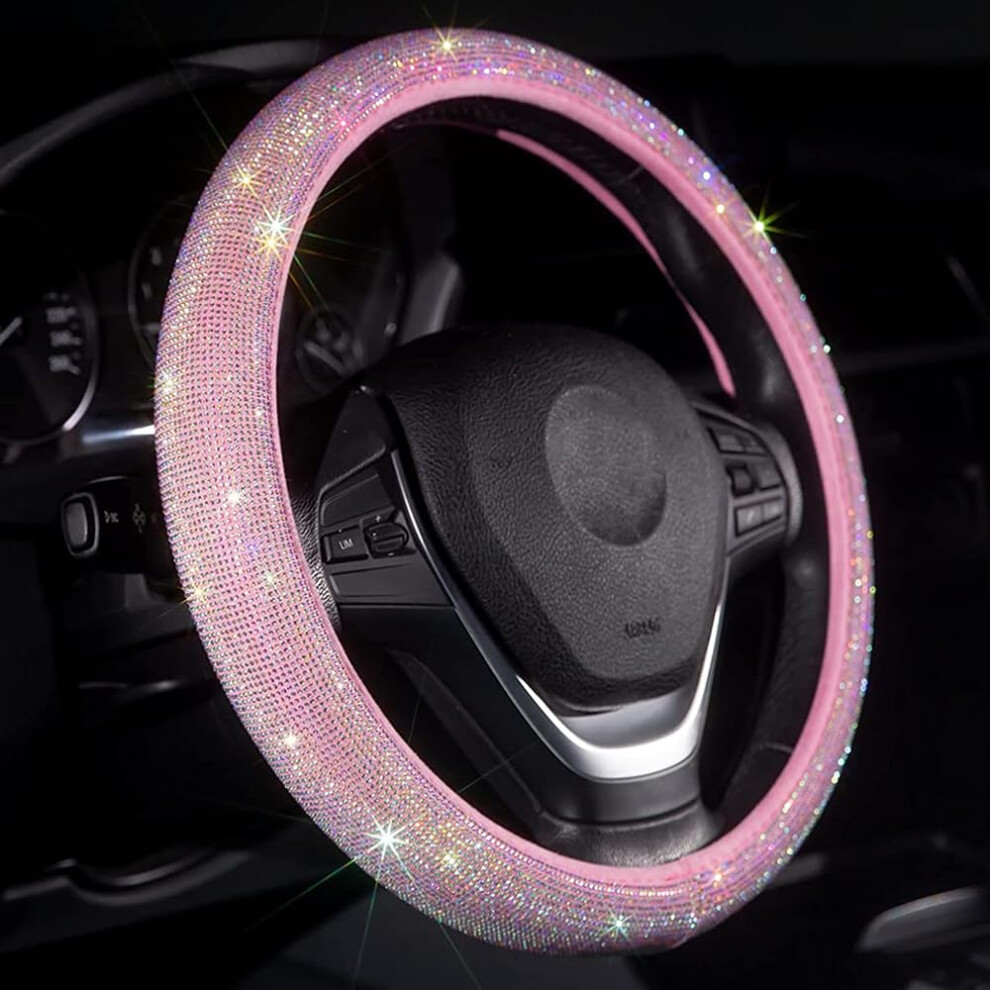 Carwales Bling Steering Wheel Cover For Women Sparkly Rhinestone Bedazzled Car Accessories Diamond Cute Pink 750439012548