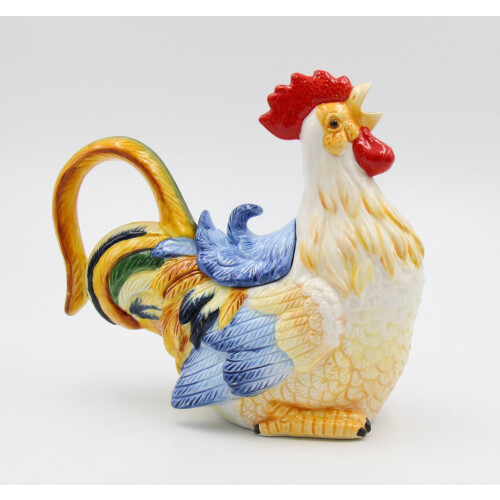 Fine Ceramic Hand Painted Rooster Teapot 8 1/2"""""""" L 1