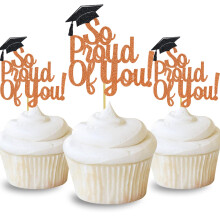 DOMOO OF DREAMS So Proud Of You Cupcake Toppers Graduation Decoration Food Picks Congrats Grad Party Supplies Orange