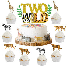 Sursurprise Two Wild Cake Topper Jungle Animals Cupcake Toppers Safari Animal Second Birthday Decorations Zoo Themed 2nd Birthday Party Cake Sup