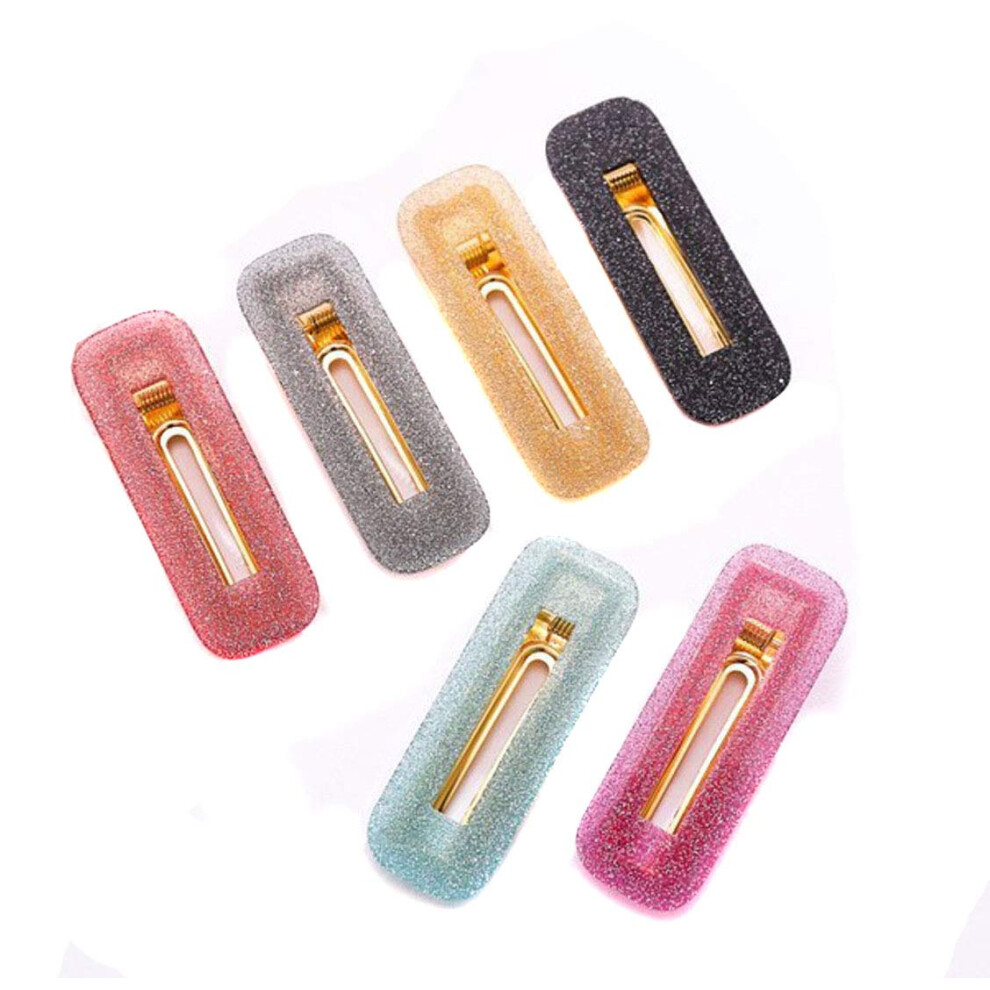 Suoirblss 6Pcs Women Sweet Duckbill Clamps Resin Alligator Hair Clips Glitter Pattern Hairpins Geometric Acrylic Bangs Clip Hairpin Clip Hair Accessories (Recta