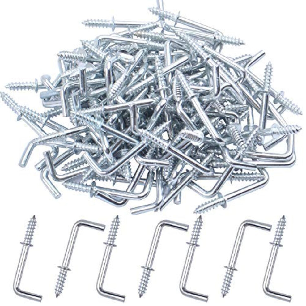 Jdesun Metal Screw In Hooks 100Pcs 3/4 Inch Right Angle Screw Hooks Square Bend Hooks Self-Taping Scew Hook For Hanging Silver 755318089406