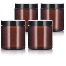 Juvitus 4 oz chihlimbar borcan cu fa?a dreapta cu capac neted negru (4 pachet) containere de depozitare goale