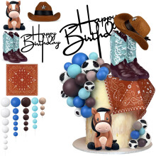 31 PCS Cowboy Cake Decorations Hat Boot Balls and Horse Cake Toppers for Western Theme Birthday Baby Shower Cowboy Cowgirl Party Supplies