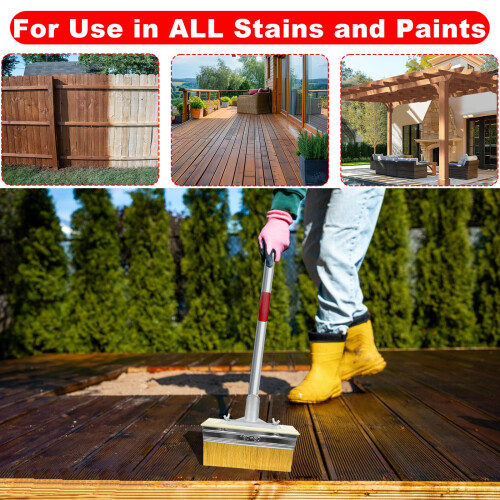2 Pack Deck Stain Brush with Threaded Long Handle 7 Inch Deck Stain Applicator  60"""" Extension Pole Deck Stain Applicator with 3"""" Paint Brushes 1
