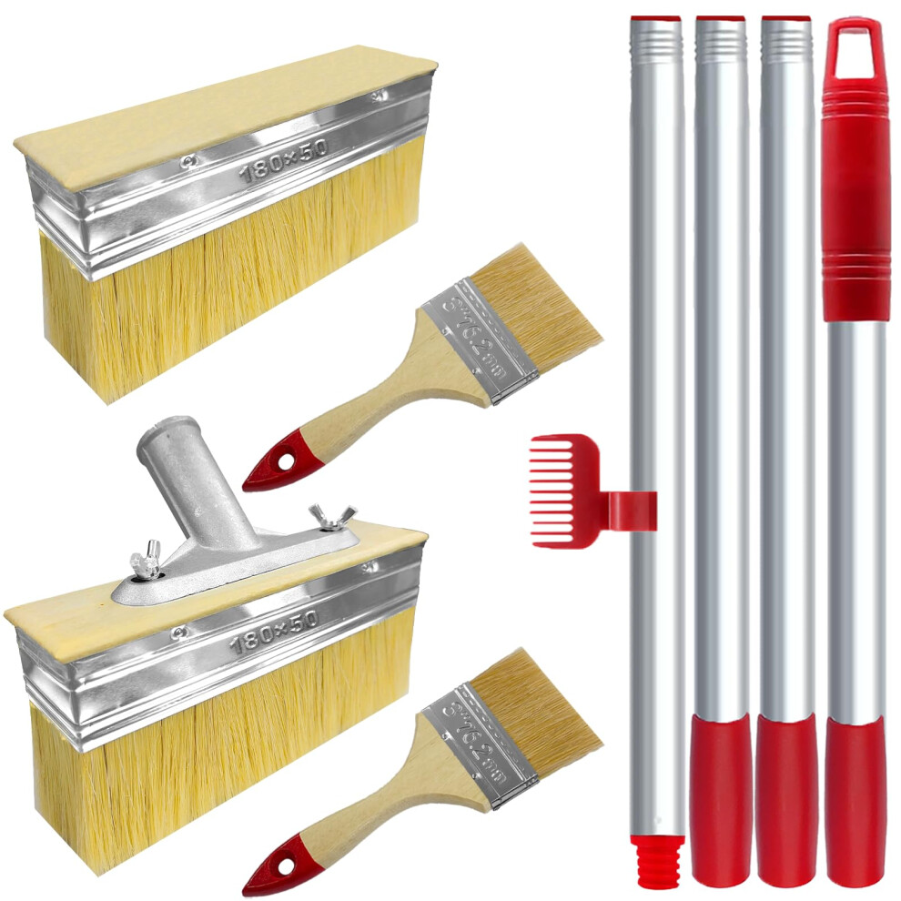 2 Pack Deck Stain Brush With Threaded Long Handle 7 Inch Deck Stain Applicator 60"""" Extension Pole Deck Stain Applicator With 3"""" Paint Brushes 762074482594