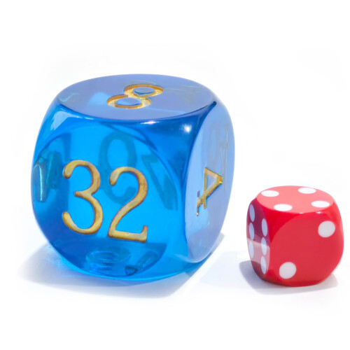 Big Translucent Backgammon Doubling Cube Dice 30MM Large Backgammon Doubling Number Dice 1 3/16"""" Translucent Blue 1