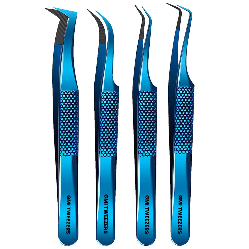 Gmi Tweezers Gmi Lash Tweezers - Pack Of 4 Stainless Steel Fiber Tip Eyelash Extension Tweezers