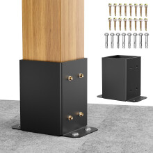 SPACEEUP 6x6 Post Base 2 Pcs Inner Size 5.6""""x5.6"""" Deck Post Base Heavy Duty Powder-Coated Post Anchor Black Wood Post Brackets for Decking Po