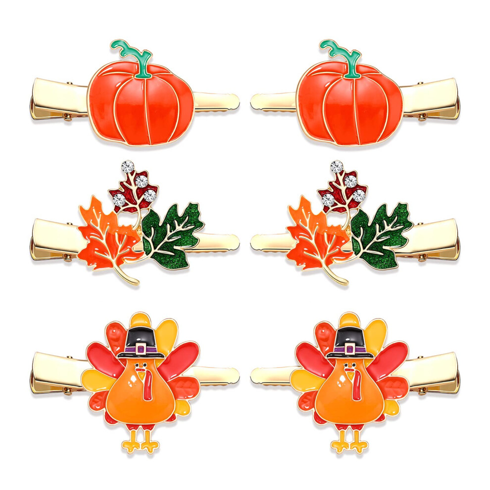 Nvenf Gold Thanksgiving Fall Hair Clips For Women Harvest Turkey Pumpkin Maple Leaf Hairpins Alligator Hair Clips Thanksgiving Autumn Party Hair Acces