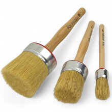 Set of 3 1 2 3 Inch Chalk & Wax Round Paint Brushes - High European Quality - Natural Bristles - for Home Wood Walls Art Trim & Furniture -