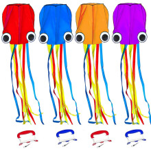 Flying Hoofer Grandes cometas de pulpo (4 paquetes) para nios y adultos: fcil de volar 28x158 Software 3D Colorida Kite con colas largas. Perfe