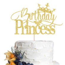Dcokska gold GlitterBirthday Princess Cake Topper Glitter Crown HappyBirthday Cake Topper for Girl Birthday/Girl Adults Party/Dinner Party Cake D
