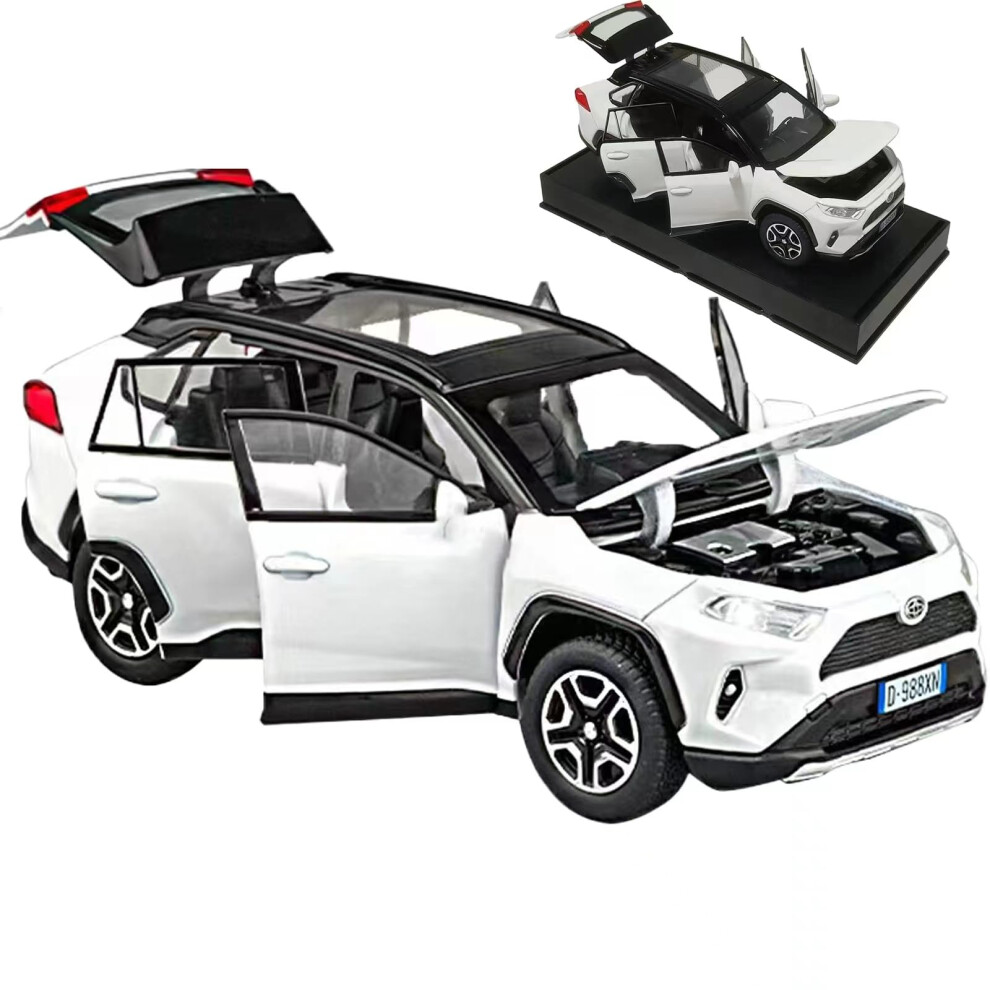 ERBADIHAGO Model Car 1/32 RAV4 Toy Car Alloy Diecast Collectible Model with Light and Sound Toy Vehicle for Boys Kids Toddler Gift White Car-image-OPC-PHRFHRS-NEW