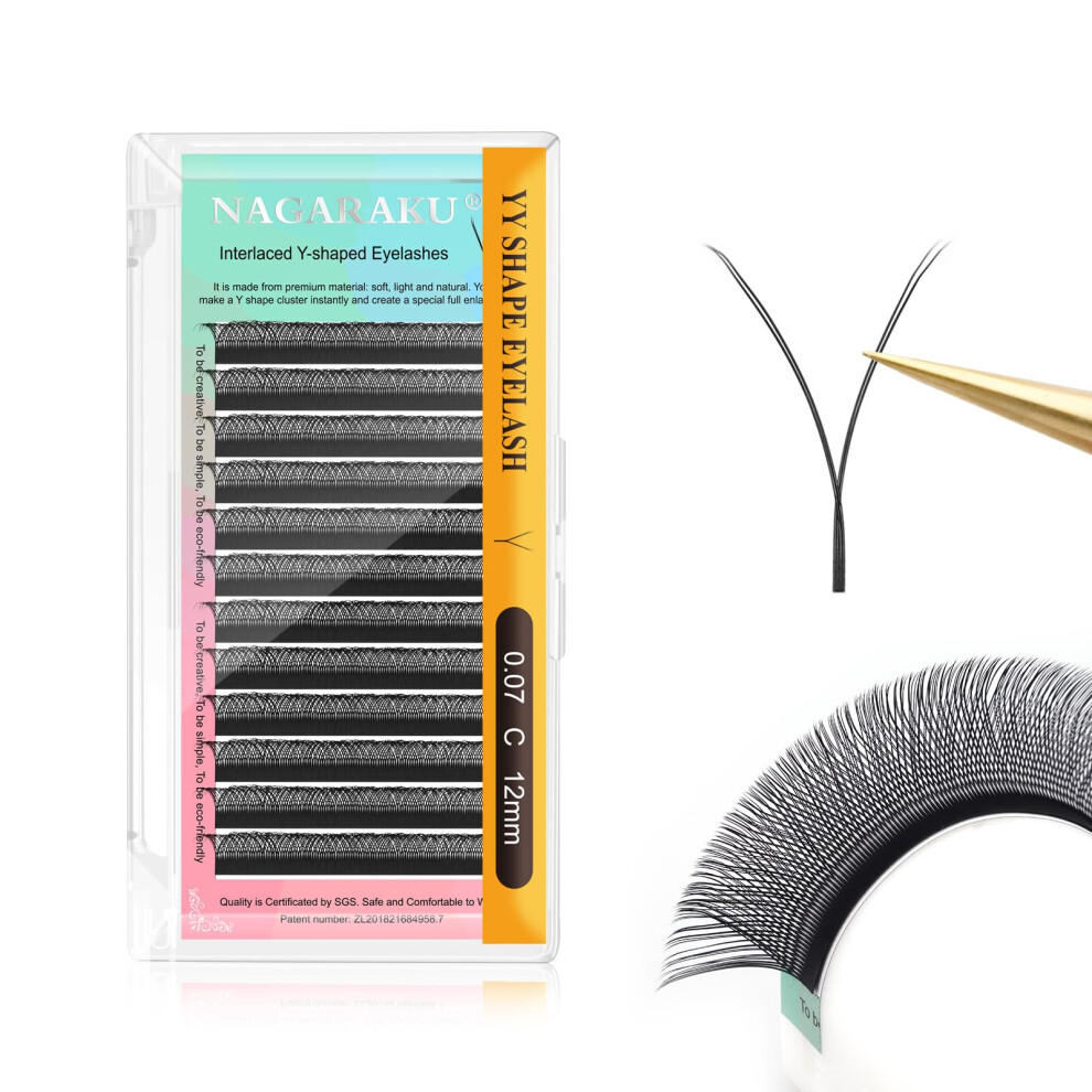 Nagaraku Yy Eyelash Extensions Supplies Y Lash 0.07Mm C Curl 12Mm Premade Fans 4D Russian Volume Y Shape Faux Mink Matte 12 Rows Cluster Pre Fanned W