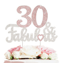 LASKYER 30 & Fabulous Tortenaufsatz aus silberfarbenem, rosafarbenem Strasssteinchen  Alles Gute zum 30. Geburtstag, Prost auf dreiig Jahre alt, Bd