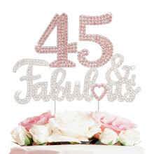 LASKYER 45 & Fabulous Silber-Rosa-Strass-Kuchenaufsatz  Alles Gute zum 45. Geburtstag, Prost auf 45 Jahre alt, Bday-Party, Metall, glitzernde Lebe
