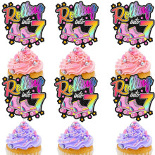 LIANGSS Cupcake Roller Skating Toppers Set of 18 - Ice Skates 7th Happy Birthday Party Decoration for Boy or Girl Retro Themed or Kids Disco Bal