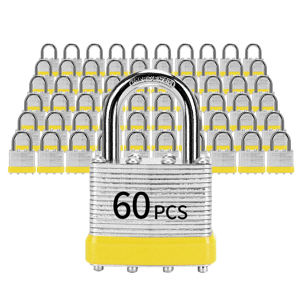Padlocks With Same Key Lqyn 60 Pcs Laminated Keyed Padlock (1-9/16"""" 40Mm) Keyed Alike Locks Normal Shackle For Storage Locker Hasp Latch 768502427113