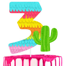 Mexican Piata 3rd Birthday Cake Topper - Perfect for a boy or girl Mexican-themed party Piata-themed party or baby shower - Cactus Decorations