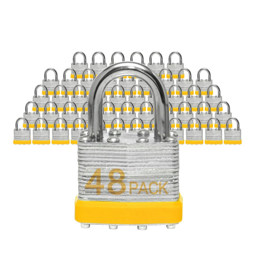 Lock Outdoor Padlocks Key Lock Padlocks With Same Key - Laminated Steel Keyed Padlocks With Normal Shackle 48 Pack For Hasp Latch Sheds Fen 768510474857