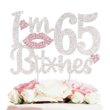 LASKYER Tortenaufsatz I'm 65th Birthday mit rosa Strasssteinen  Happy 65th Birthday Prost to 65 Years Old Bday Party Metal Sparkly Food Centerpiec