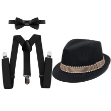 Myrisam Kids 1920-talets Party Costume Accessoarer Set Fedora Gangster Hat Justerbara hängslen Bow Tie 3st-outfit Black 3-6T