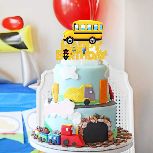 Glitter School Bus Tort Topper La mul?i 2