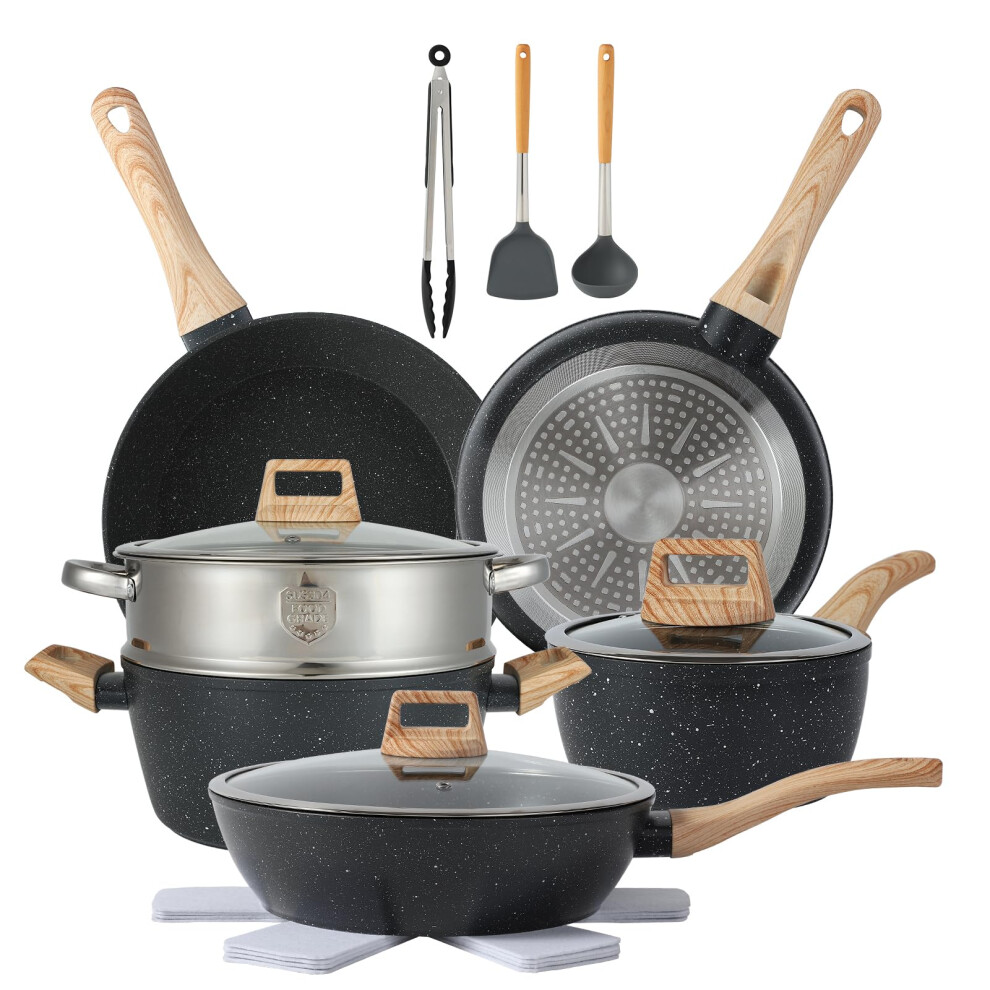 16PCS Pots and Pans Set Non Stick Cookware Set Nonstick with Cooking Set (black 16pieces)
