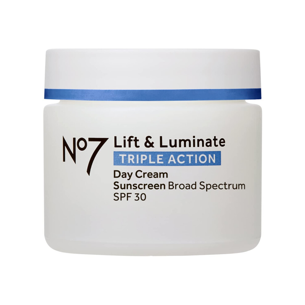 No7 Lift & Luminate Triple Action Fragrance Free Day Cream SPF 30 - Broad Spectrum Anti Aging Face Cream - Hydrating Hibiscus Peptides & Hyaluron
