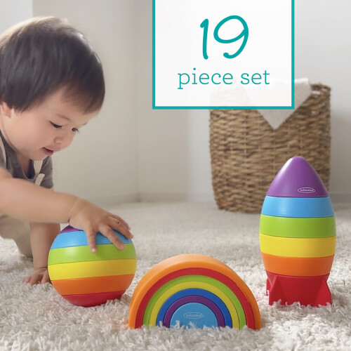 Infantino Imagination Stackers Playset Rainbow Stacker Rocket Stacker Stacker per bambini 12m+ set da 3 in stile 19 pezzi 1