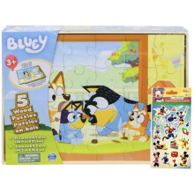 Bluey 5 houten puzzels met opbergdoos 72 exclusieve Mickey Mouse clubhuisstickers en Star Wars 300+ stickersbundel voor kinderen - vanaf 3 jaar