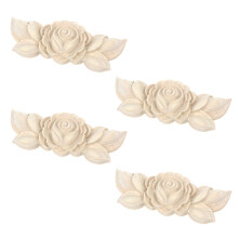 T Tulead Wood Carved Appliques Furniture Onlay Unpainted Corner Applique 3.54""""x1.38"""" Decorative Flower Decal Pack of 4 for Cabinet Window Door