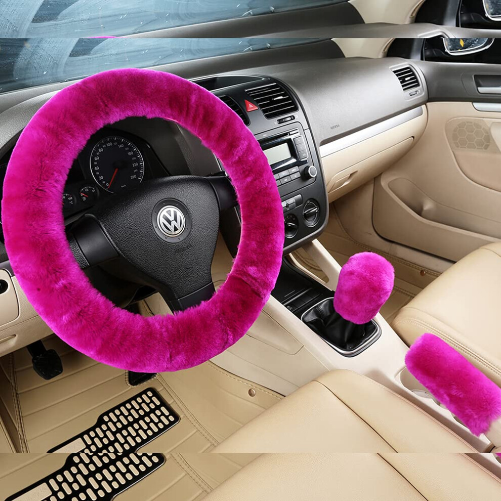 3Pcs/Set Pure Wool Fur Furry Steering Wheel Cover Soft Fluffy Handbrake Cover Gear Shift Cover For Women Car Suv Truck Australia Sheepskin Acces 780744165509