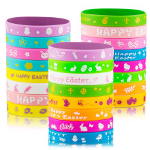 hexiaoxiao 24pcs Easter Rubber Bracelets Silicone Wristbands for Easter Party Favors Supplies Rubber Bracelets for kids&teens Gifts Easter Egg Fi