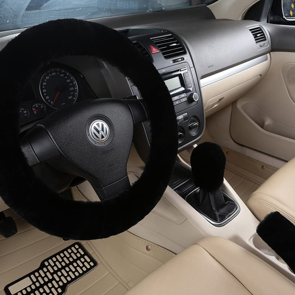3Pcs/Set Pure Wool Fur Furry Steering Wheel Cover Soft Fluffy Handbrake Cover Gear Shift Cover For Women Car Suv Truck Australia Sheepskin Acces 780744165417