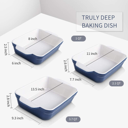 KOOV Bakeware Set Ceramic Baking Dish Set Rectangular Casserole Dish Set lasagna Pan Baking Pans Set for Cooking Cake Dinner Kitchen 9 x 1 2