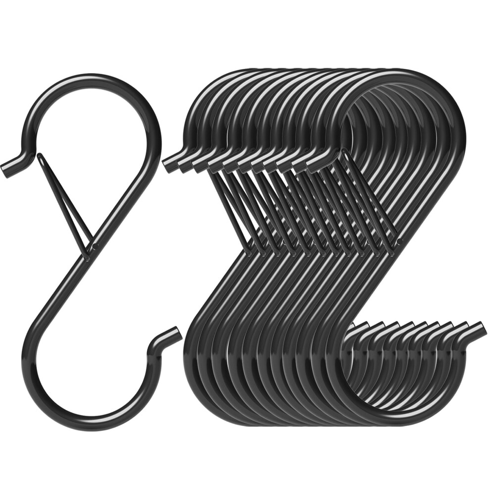 Hedgbobo 12 Pack S Hooks For Hanging With Safety Buckle 3.5 Inch Heavy Duty Black Vinyl Coated Wire Shelving Hooks Pot Rack Hooks For Hanging Plant 783761429708