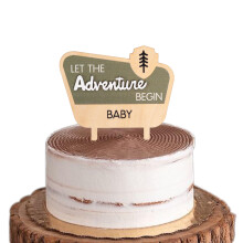 Let The Adventure Begin Baby Shower Cake Topper - Happy Camper Wooden Cake Topper Natural Adventure Themed Decor Baby Shower Decorations