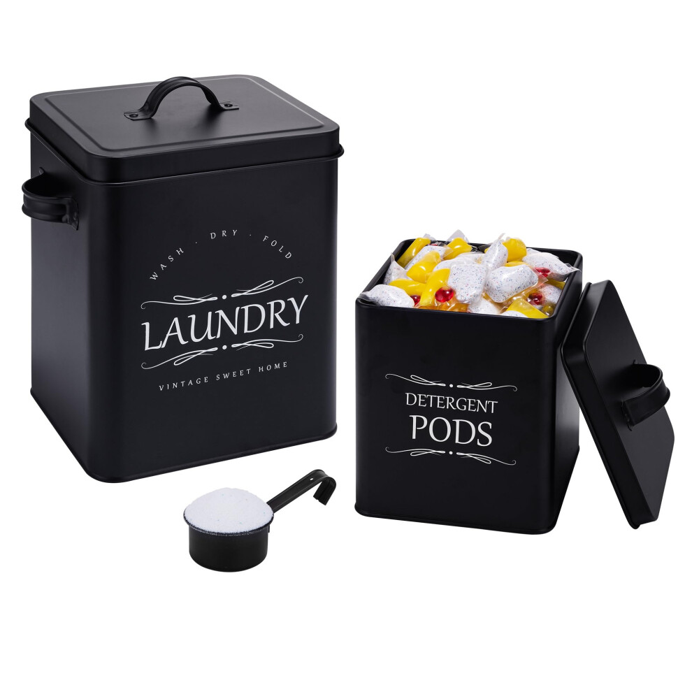 -dtergent  2 packs avec Scoop - Feuilles de dtergent  linge et gousses Container - Organisation et stockage de salle de blanchisse - noir mat